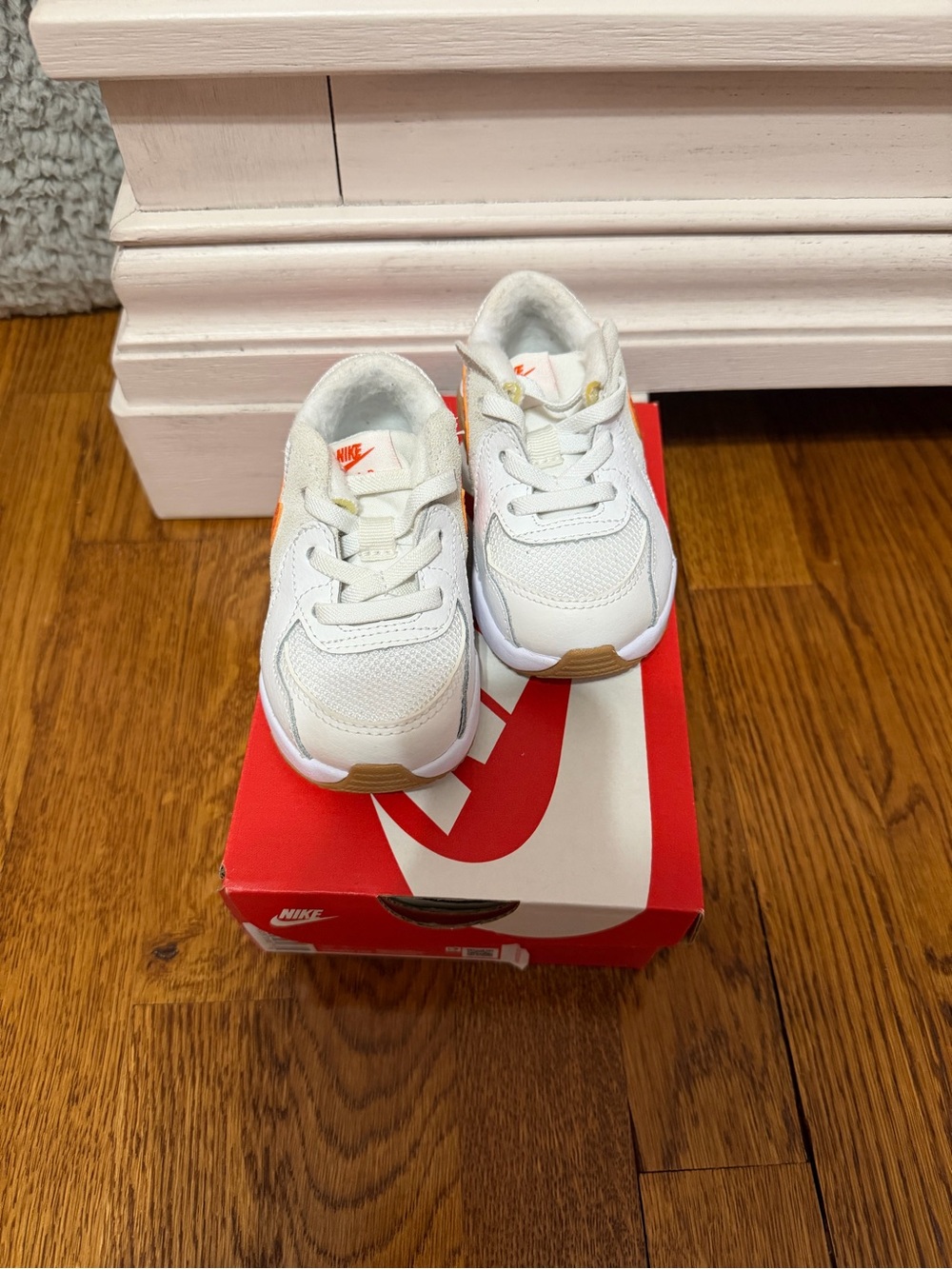 Nike Kids White Sneakers with Tan & Orange Accents